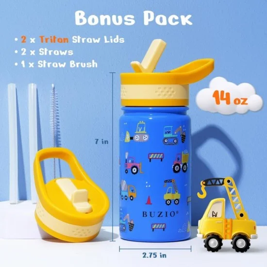 Buzio Kids Bottle with Straw Lid 500ML - Cars